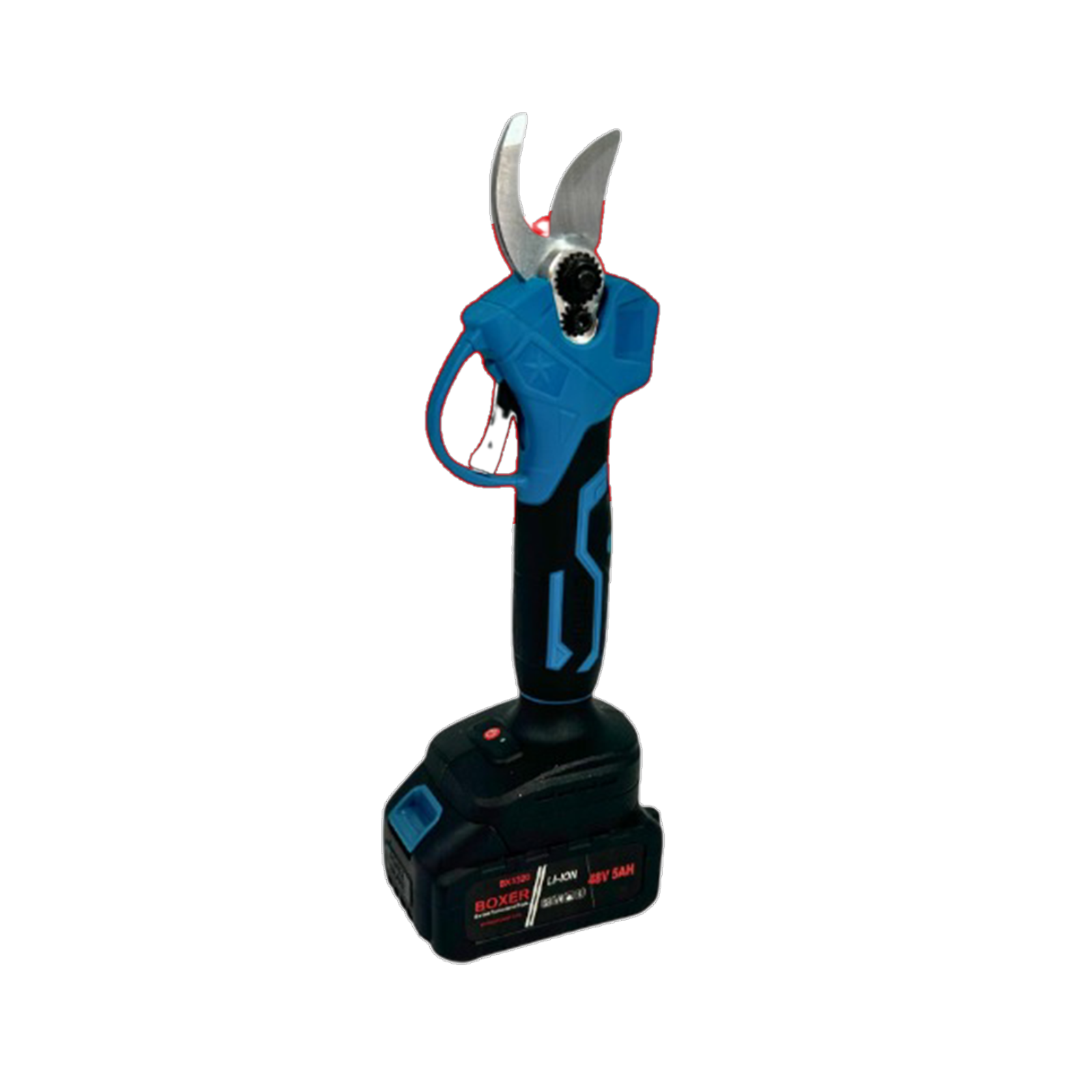 Forbice a batteria Boxer con lame aperte su sfondo bianco