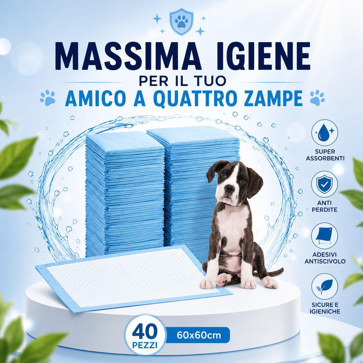 traversine igieniche adesive assorbenti 60x60 cm 40 pezzi per animali - foto 5 Traversine igieniche adesive assorbenti, dettaglio della confezione da 40 pezzi