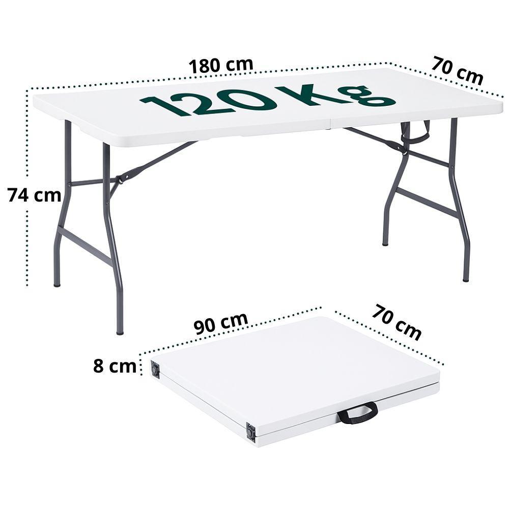 tavolo pieghevole salvaspazio 180x70x74 cm (bianco) - foto 5 Tavolo pieghevole bianco in posizione chiusa, vista laterale