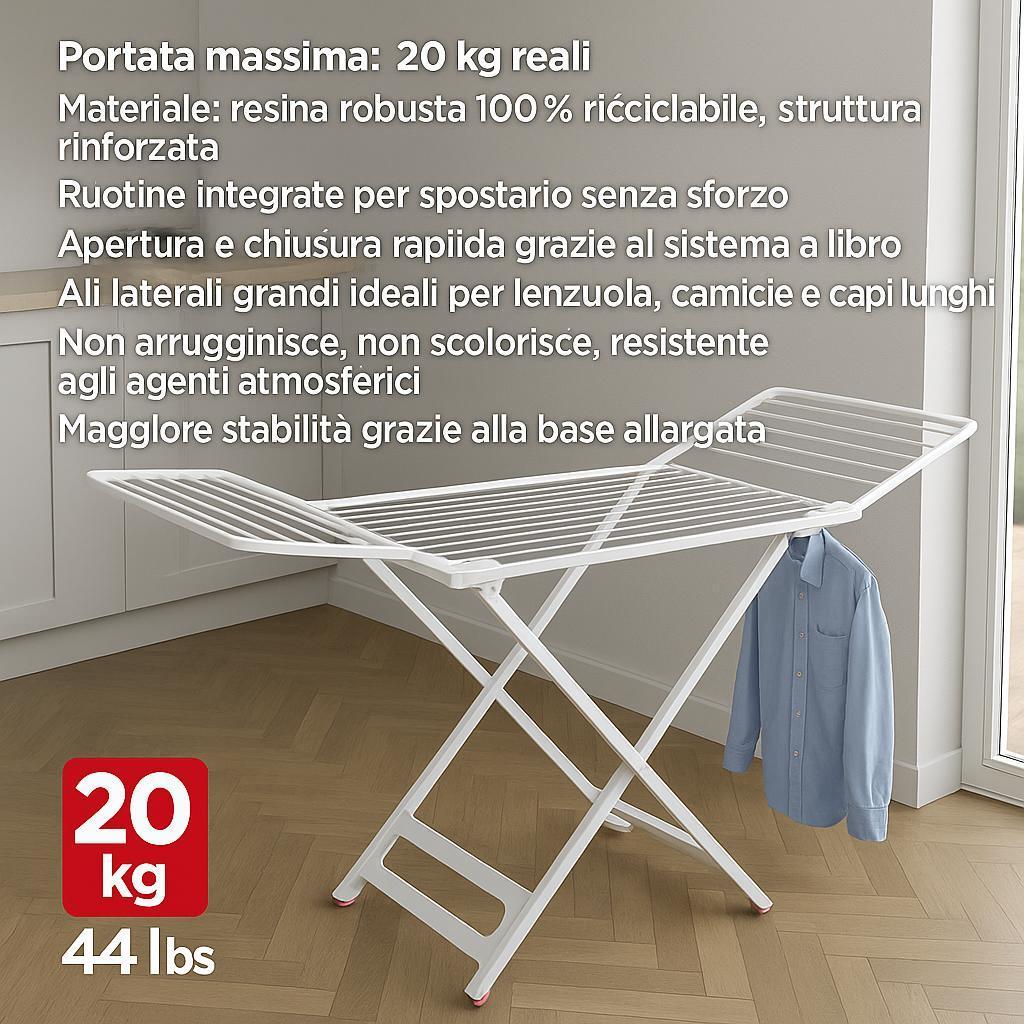  stendino in resina con rotelle 180 x 95 cm e 20m di spazio per stenditura - foto 4