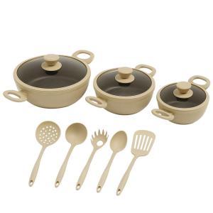 Tris tegami con coperchi in vetro e 5 mestoli di alta qualita 20cm 24cm 28cm rivestimento antiaderente per cucina versatile e moderna