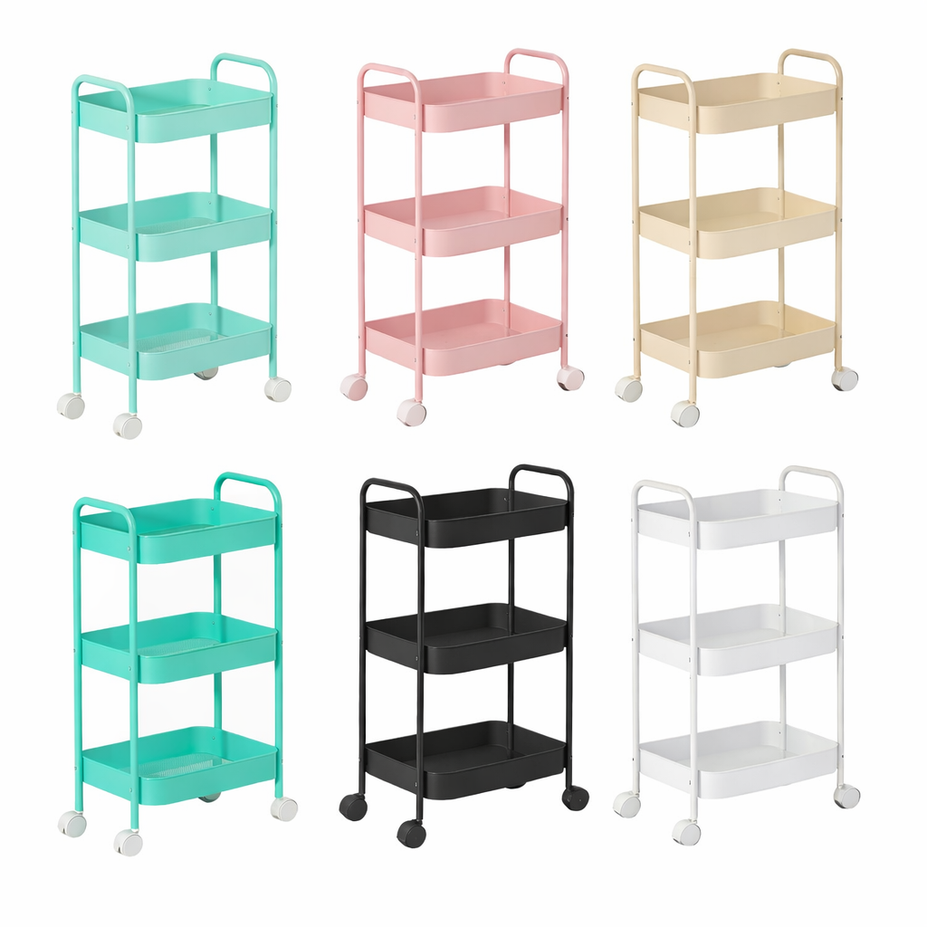 carrello multiuso salvaspazio a tre piani - foto 1 Carrello a tre piani, varianti di colore: turchese, rosa, beige, nero, bianco