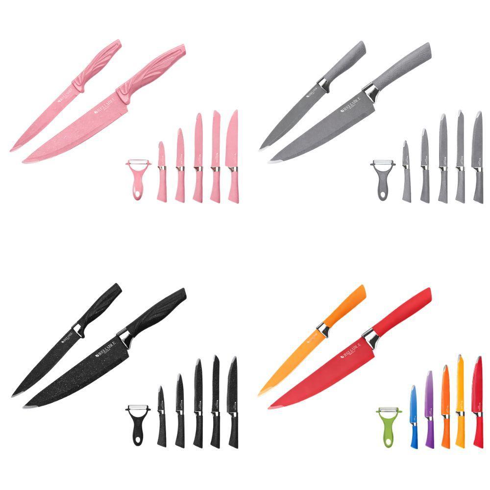set 6 coltelli da cucina – acciaio antiaderente e impugnatura ergonomica - foto 1 Set 6 coltelli da cucina: varianti colore rosa, grigio, nero, arancione