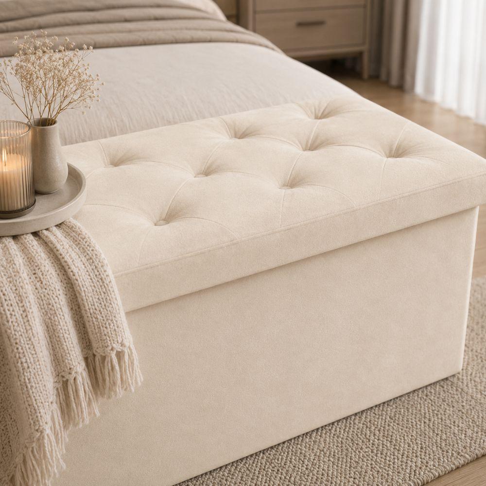  pouf panca contenitore in velluto rettangolare 76x38x38 - foto 4