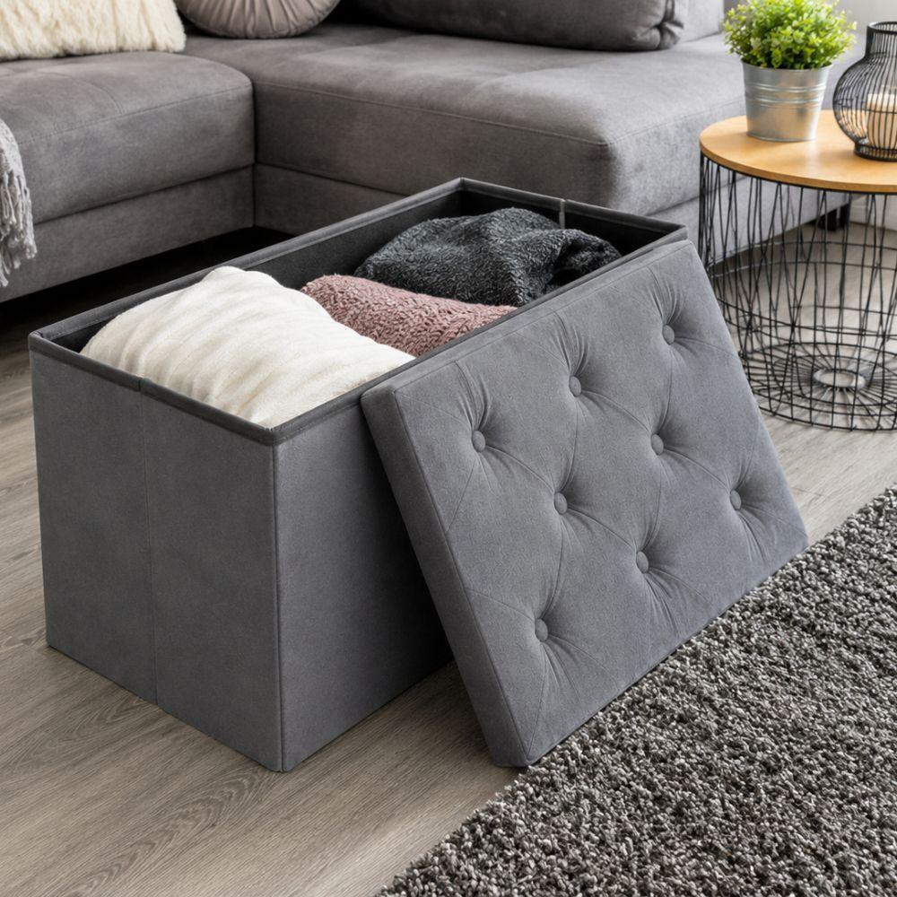  pouf panca contenitore in velluto rettangolare 76x38x38 - foto 5