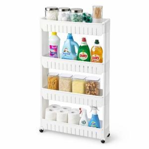 Carrello slim e compatto a 4 livelli con ruote per ogni spazio di casa
