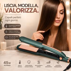 Piastra lisciante professionale in ceramica con display digitale e temperatura regolabile