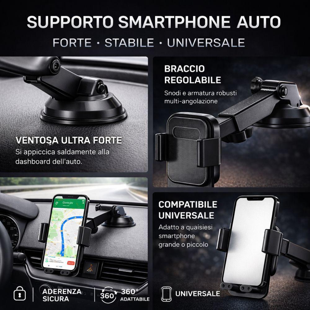 supporto smartphone auto con ventosa braccio regolabile e rotazione 360° universale - foto 5 supporto smartphone auto con ventosa braccio regolabile e rotazione 360° universale - foto 5