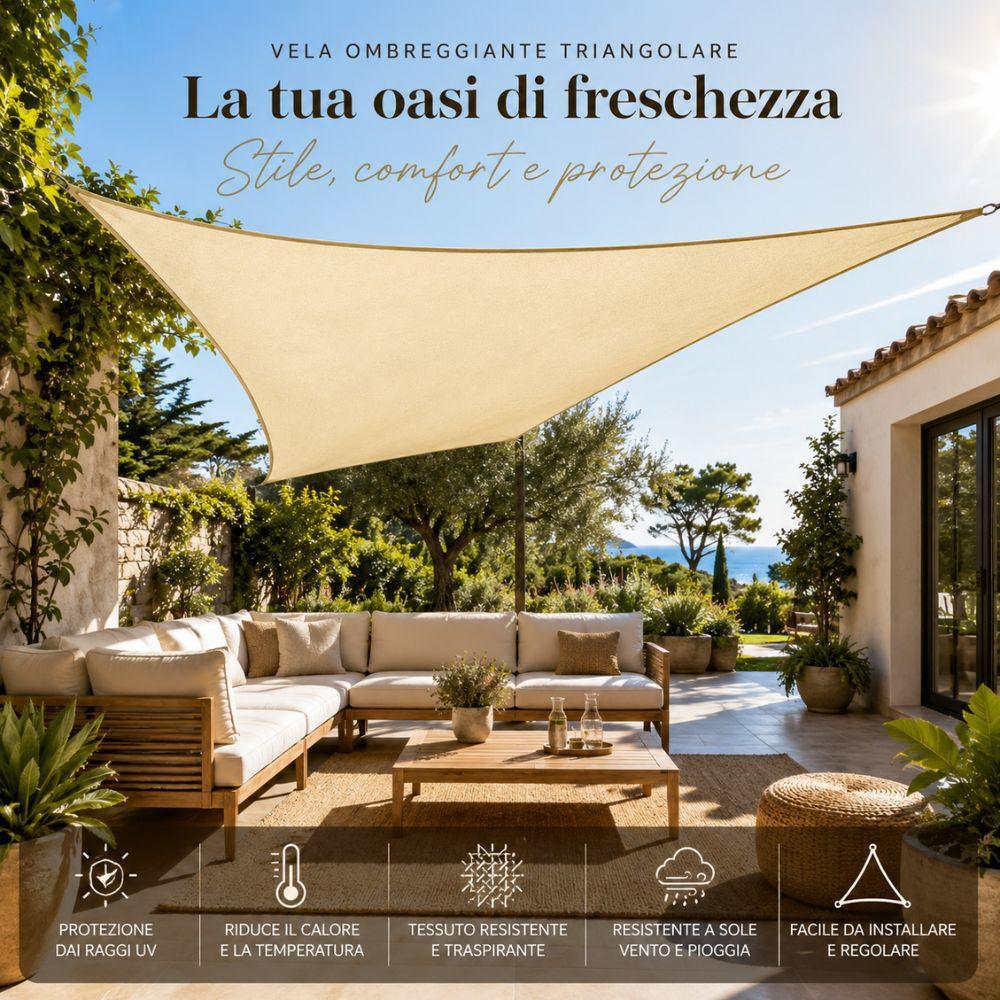  vela ombreggiante triangolare 300x300x300 cm telo parasole per giardino terrazza piscina - foto 2