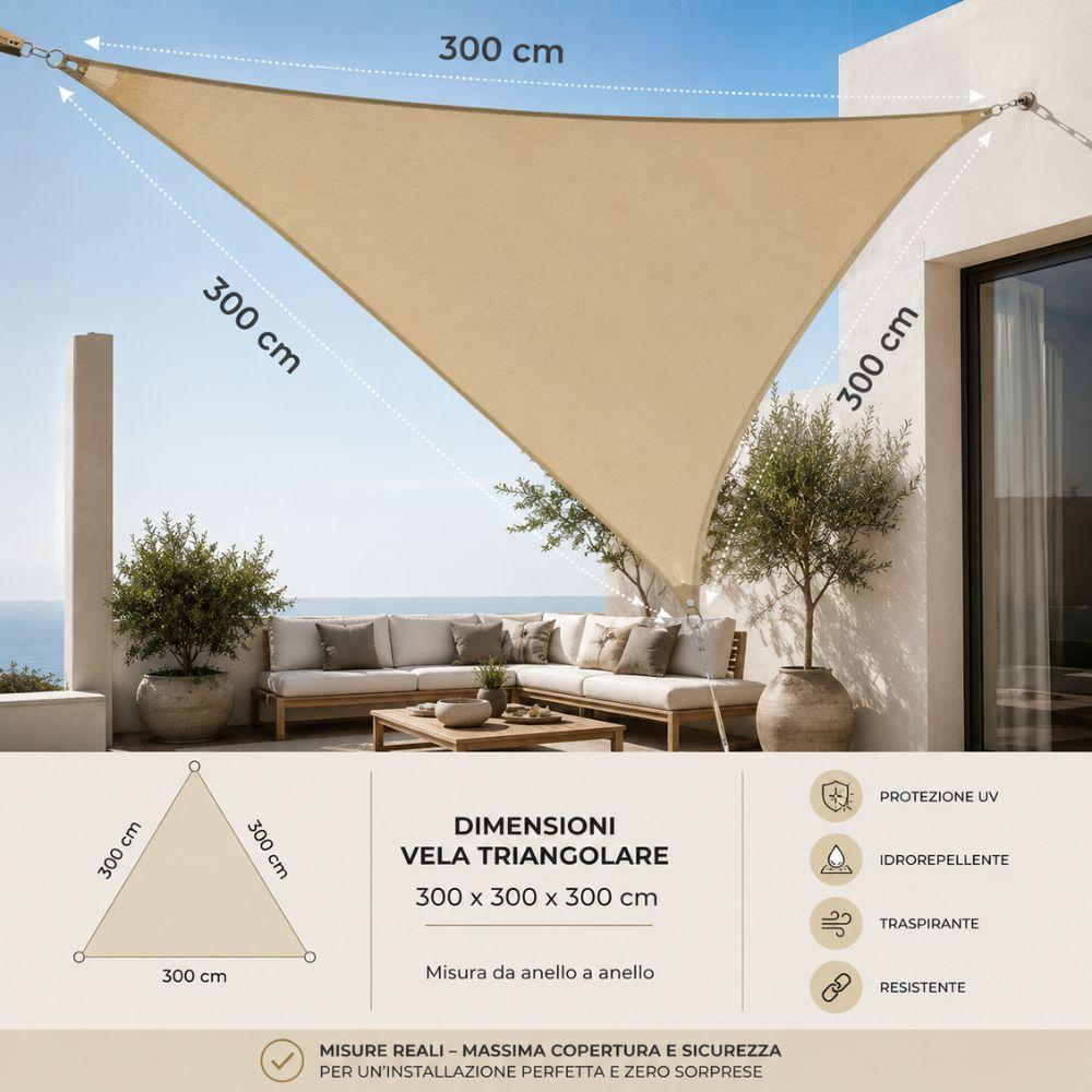  vela ombreggiante triangolare 300x300x300 cm telo parasole per giardino terrazza piscina - foto 5