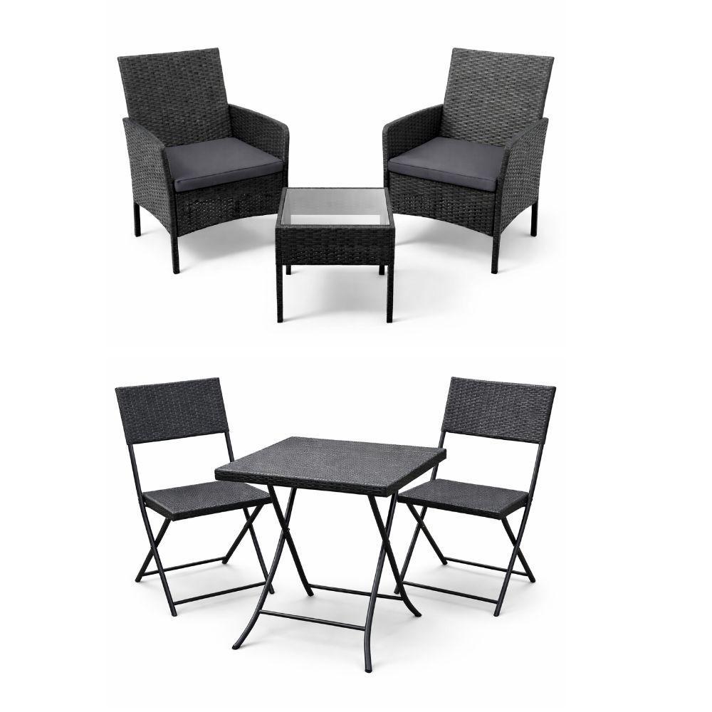 set salotto da giardino 3 pezzi effetto rattan nero con cuscini - foto 1 set salotto da giardino 3 pezzi effetto rattan nero con cuscini - foto 1
