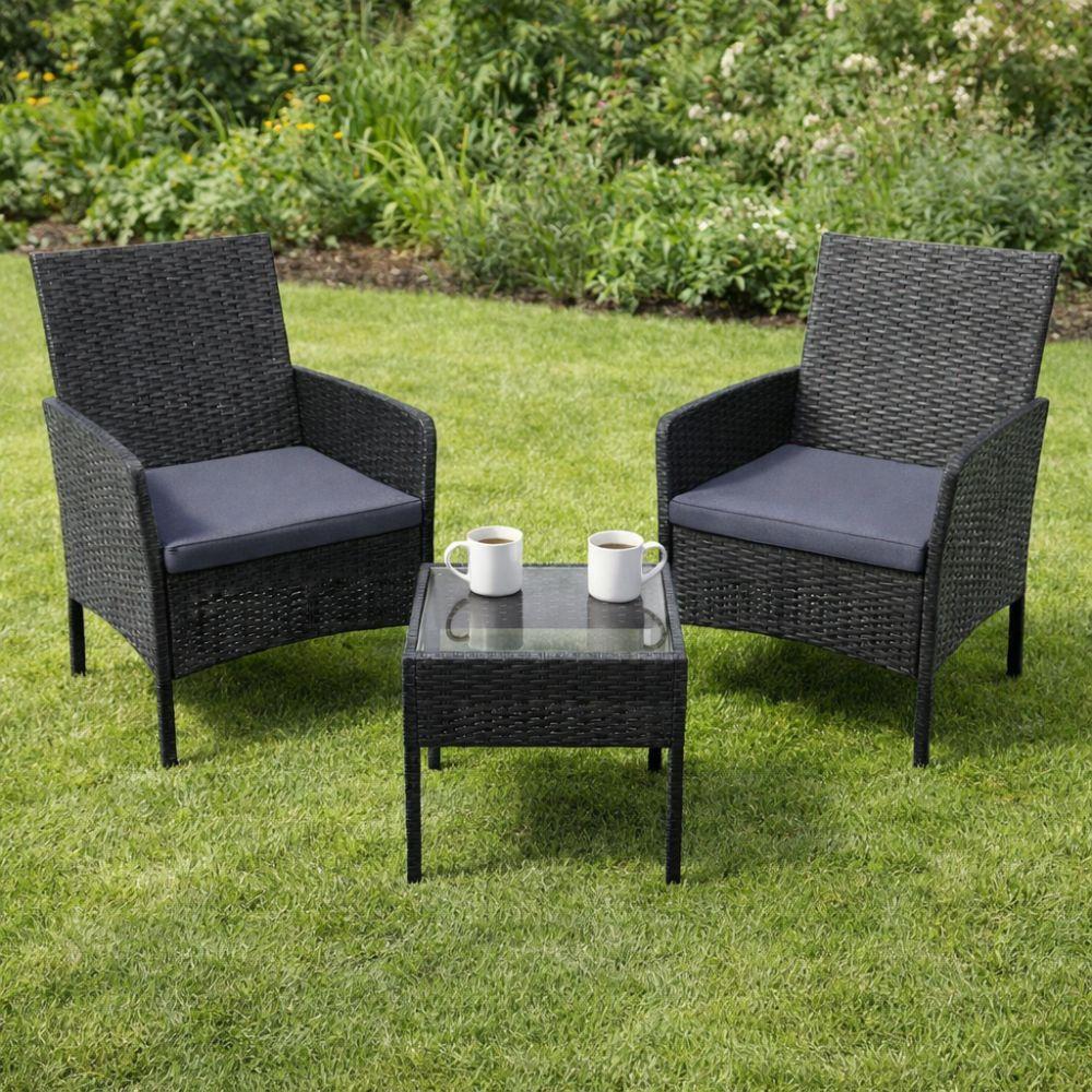 set salotto da giardino 3 pezzi effetto rattan nero con cuscini - foto 3 set salotto da giardino 3 pezzi effetto rattan nero con cuscini - foto 3