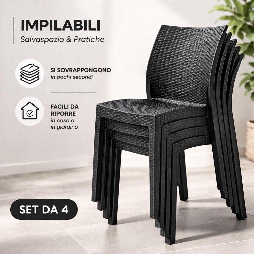 set 4 sedie effetto rattan resistenti design moderno - foto 3 set 4 sedie effetto rattan resistenti design moderno - foto 3
