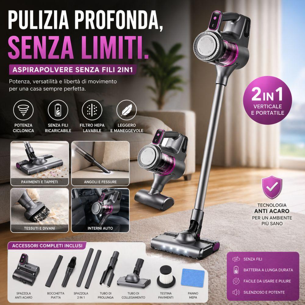  aspirapolvere portatile senza fili 2in1 anti acari con accessori completi multiuso - foto 2