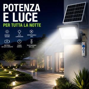 Faro led solare da esterno con pannello solare e telecomando