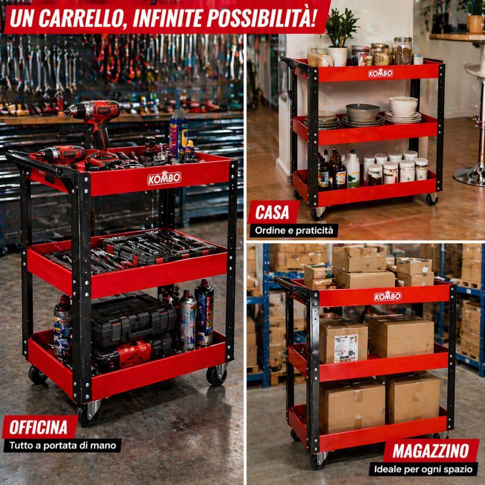 carrello officina 3 ripiani in acciaio con ruote girevoli porta attrezzi multiuso rosso - foto 3 carrello officina 3 ripiani in acciaio con ruote girevoli porta attrezzi multiuso rosso - foto 3