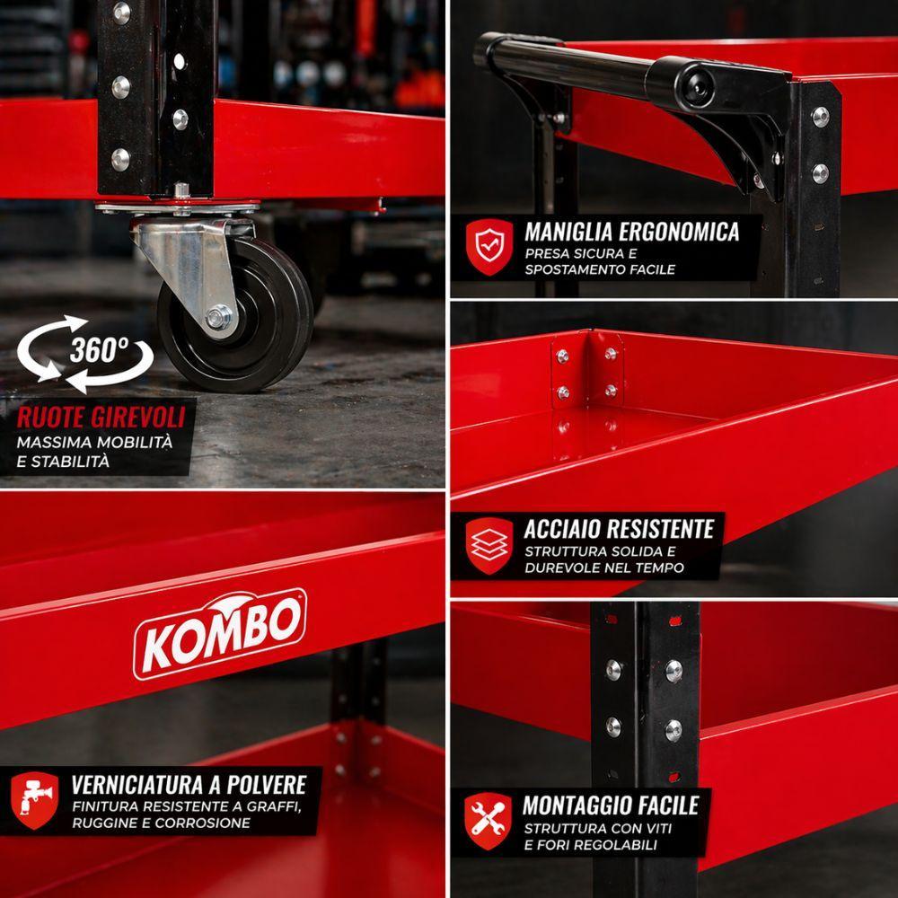 carrello officina 3 ripiani in acciaio con ruote girevoli porta attrezzi multiuso rosso - foto 4 carrello officina 3 ripiani in acciaio con ruote girevoli porta attrezzi multiuso rosso - foto 4