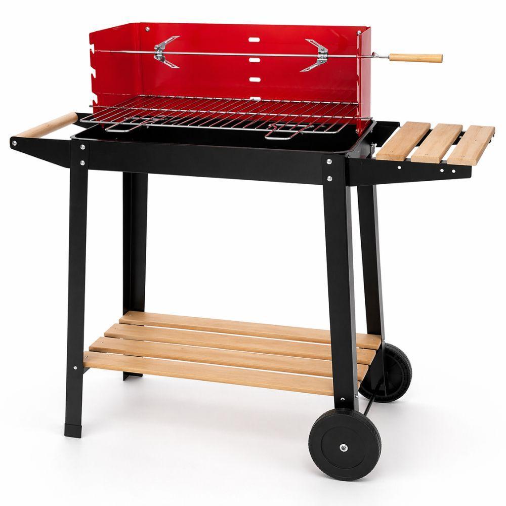 barbecue carrello a carbonella con ripiani in legno e ruote grill da giardino - foto 1 barbecue carrello a carbonella con ripiani in legno e ruote grill da giardino - foto 1