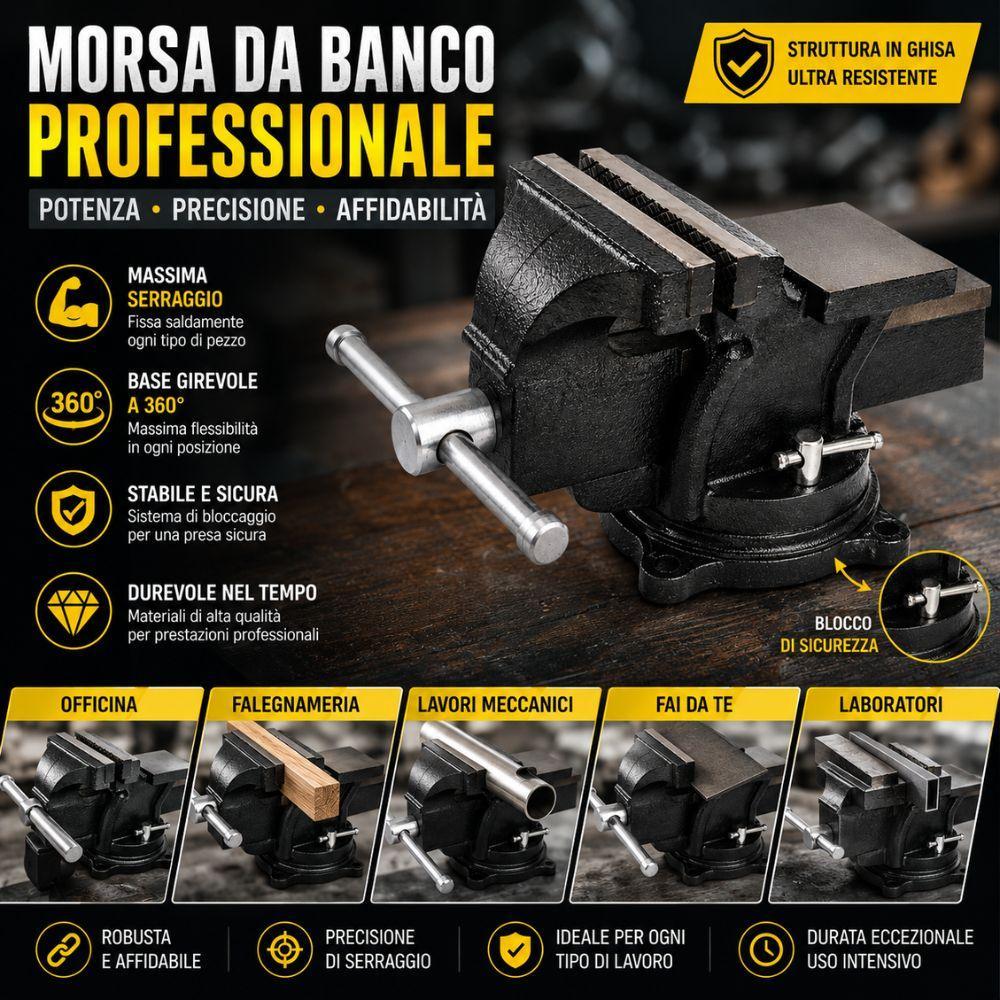  morsa da banco girevole professionale in ghisa con base rotante 360 gradi per officina falegnameria e lavori meccanici - foto 3