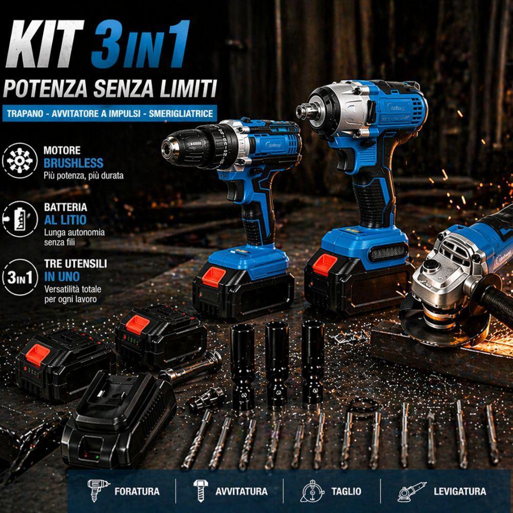 kit 3in1 avvitatore, avvitatore a impulsi e smerigliatrice con accessori - foto 2 kit 3in1 avvitatore, avvitatore a impulsi e smerigliatrice con accessori - foto 2