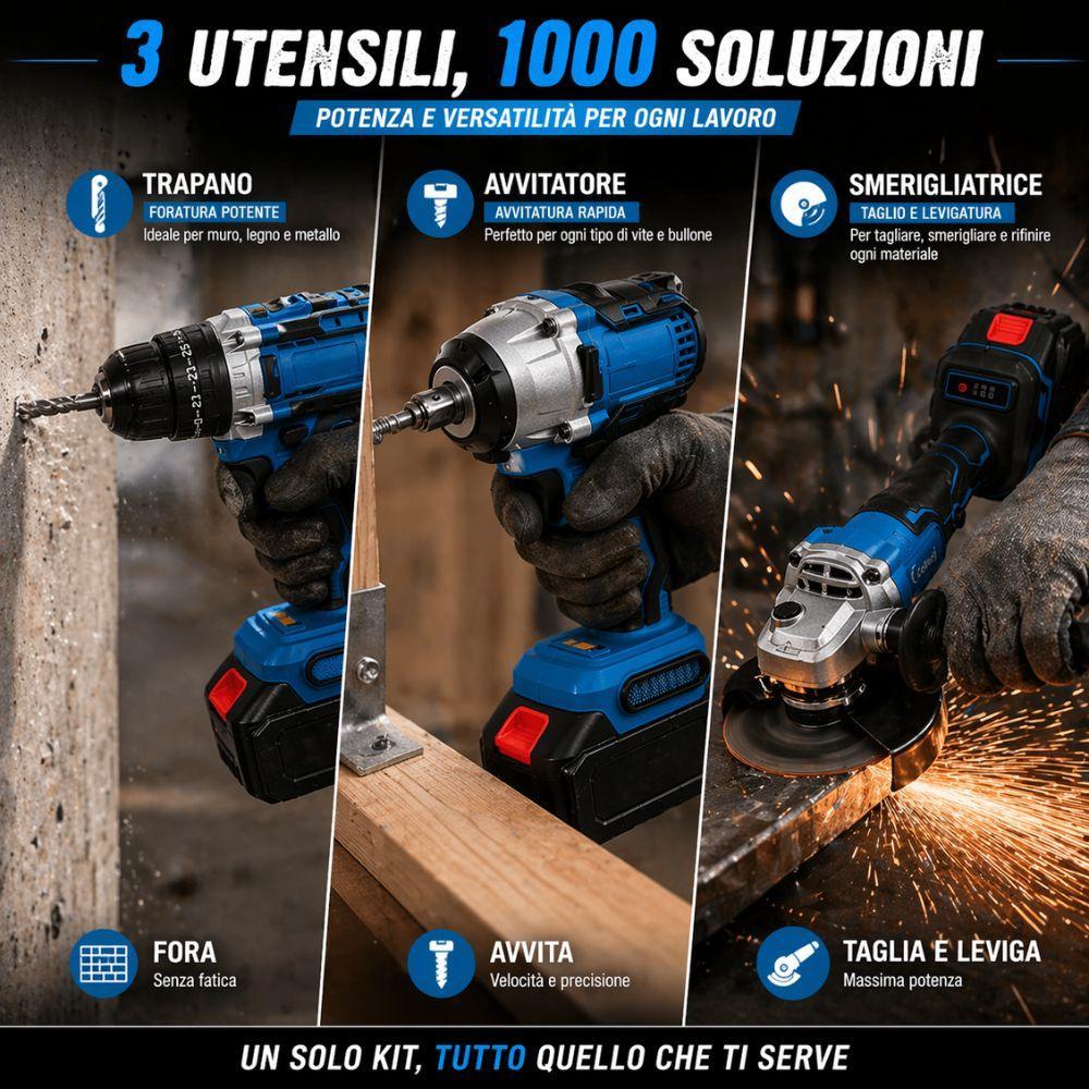 kit 3in1 avvitatore, avvitatore a impulsi e smerigliatrice con accessori - foto 4 kit 3in1 avvitatore, avvitatore a impulsi e smerigliatrice con accessori - foto 4