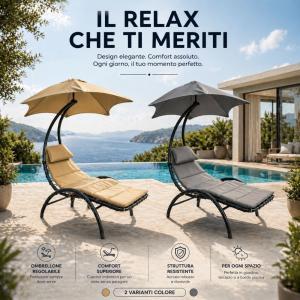 Sdraio lettino dondolo bali da giardino con ombrellone regolabile struttura in acciaio cuscino comfort