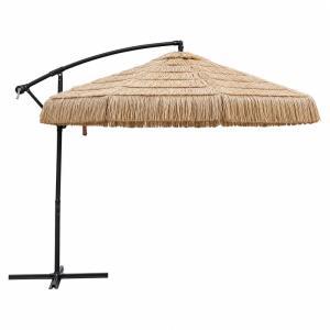 Ombrellone a braccio effetto paglia tropicale da giardino con base in metallo