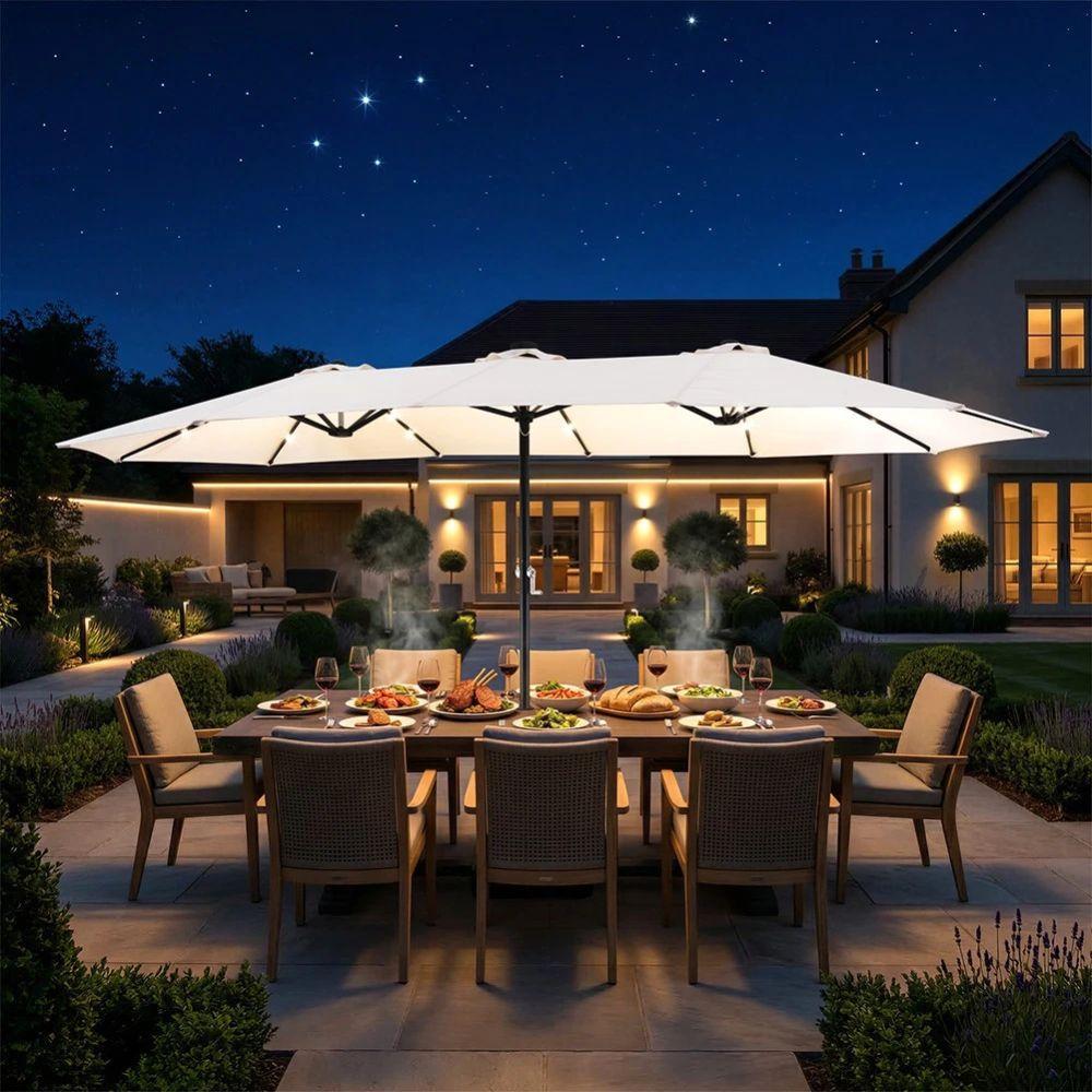  ombrellone da giardino con luci led integrate 4.6 m con base 80x80 cm - foto 3
