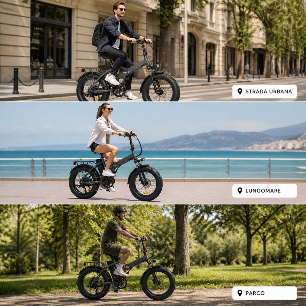  bici elettrica pieghevole fat bike 20 pollici con batteria integrata e portapacchi - foto 2