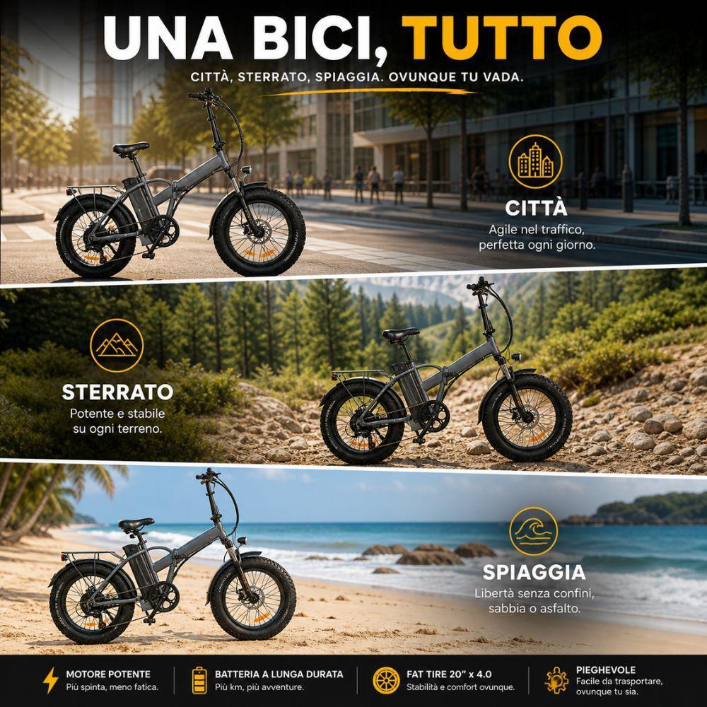  bici elettrica pieghevole fat bike 20 pollici con batteria integrata e portapacchi - foto 5
