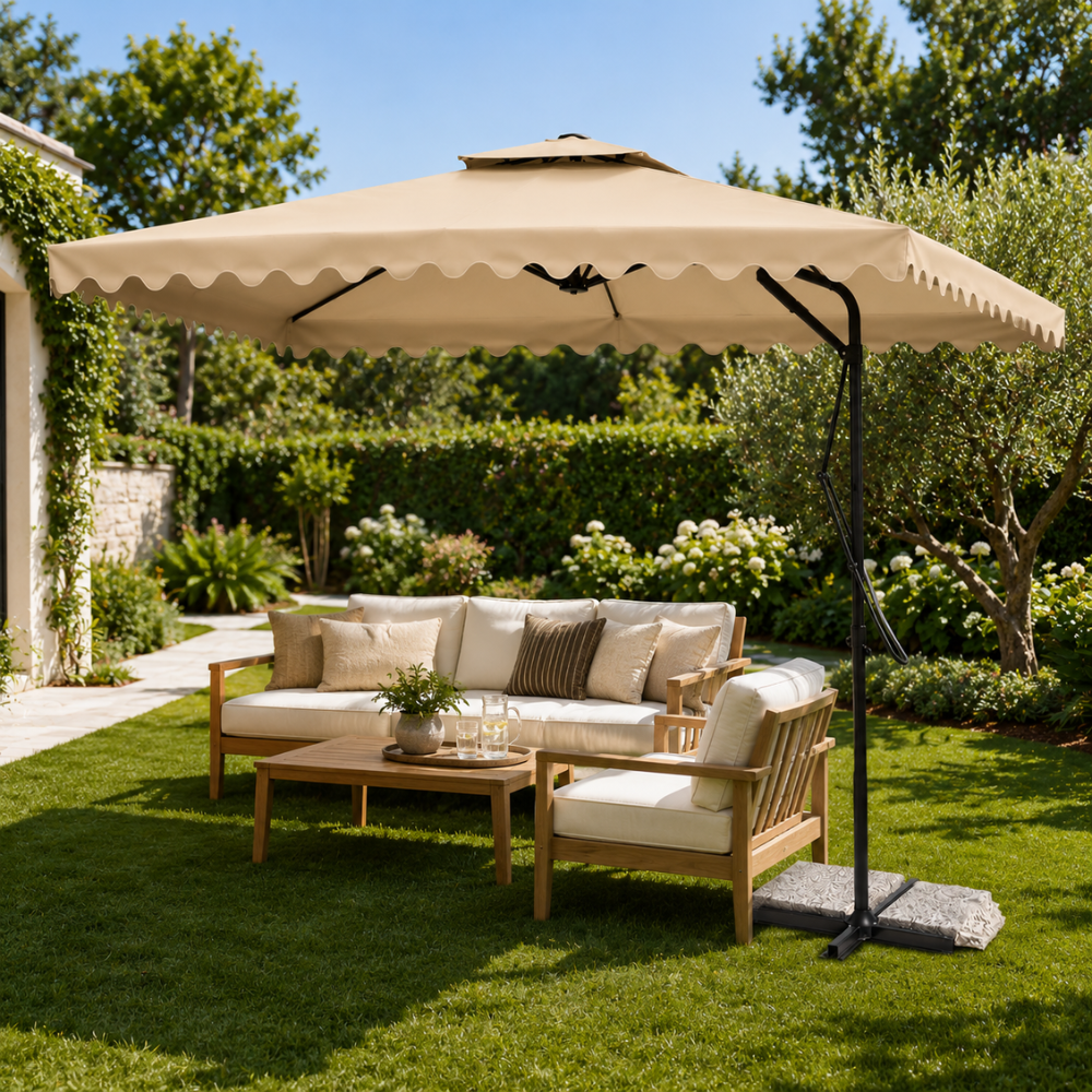 ombrellone da giardino decentrato 2,5x2,5 m con palo in metallo, chiusura a leva, base a croce e sistema air vent - foto 3