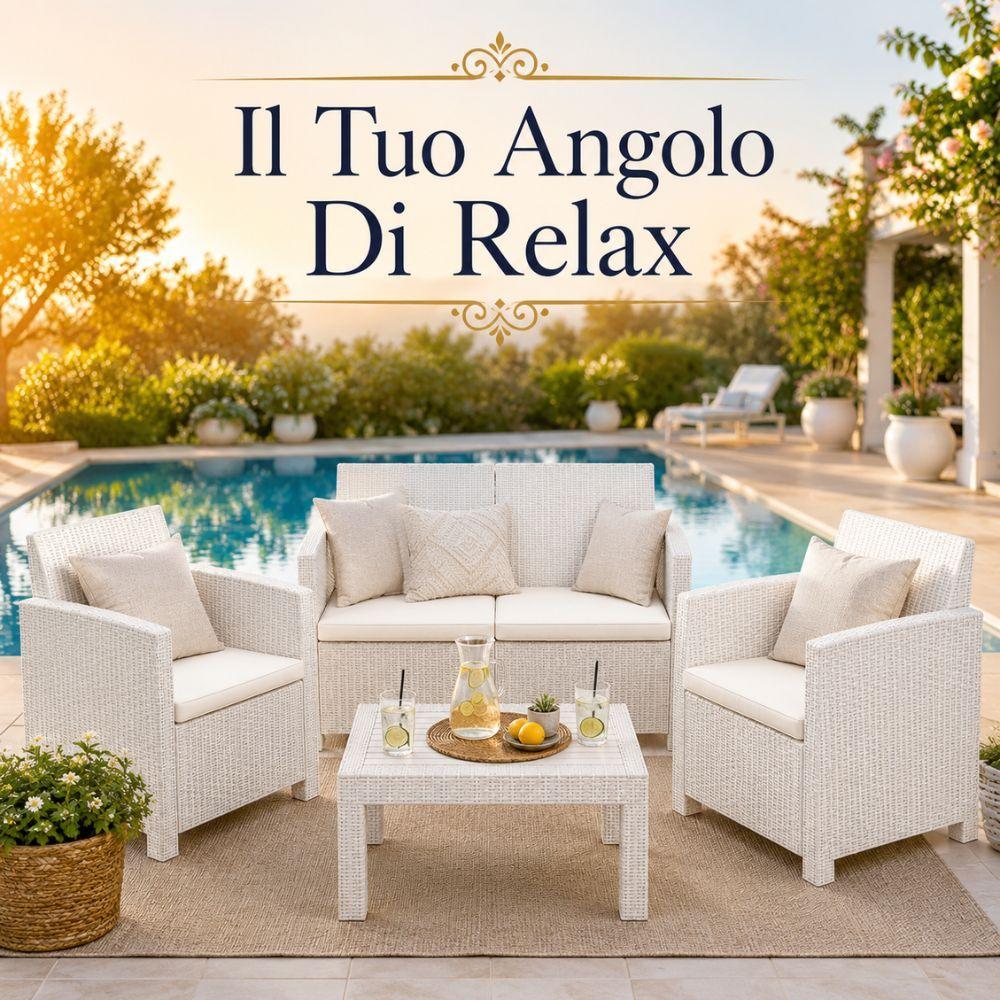  set salotto da giardino esterno effetto rattan 4 pezzi con tavolino e cuscini - foto 3