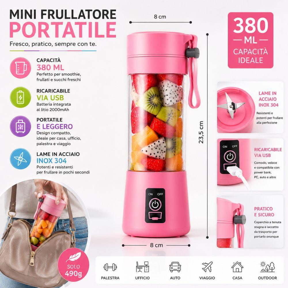  mini frullatore portatile usb ricaricabile 380ml smoothie blender - foto 5