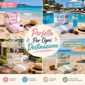Set mare 2 pezzi borsa mare con manici in corda + telo mare coordinato