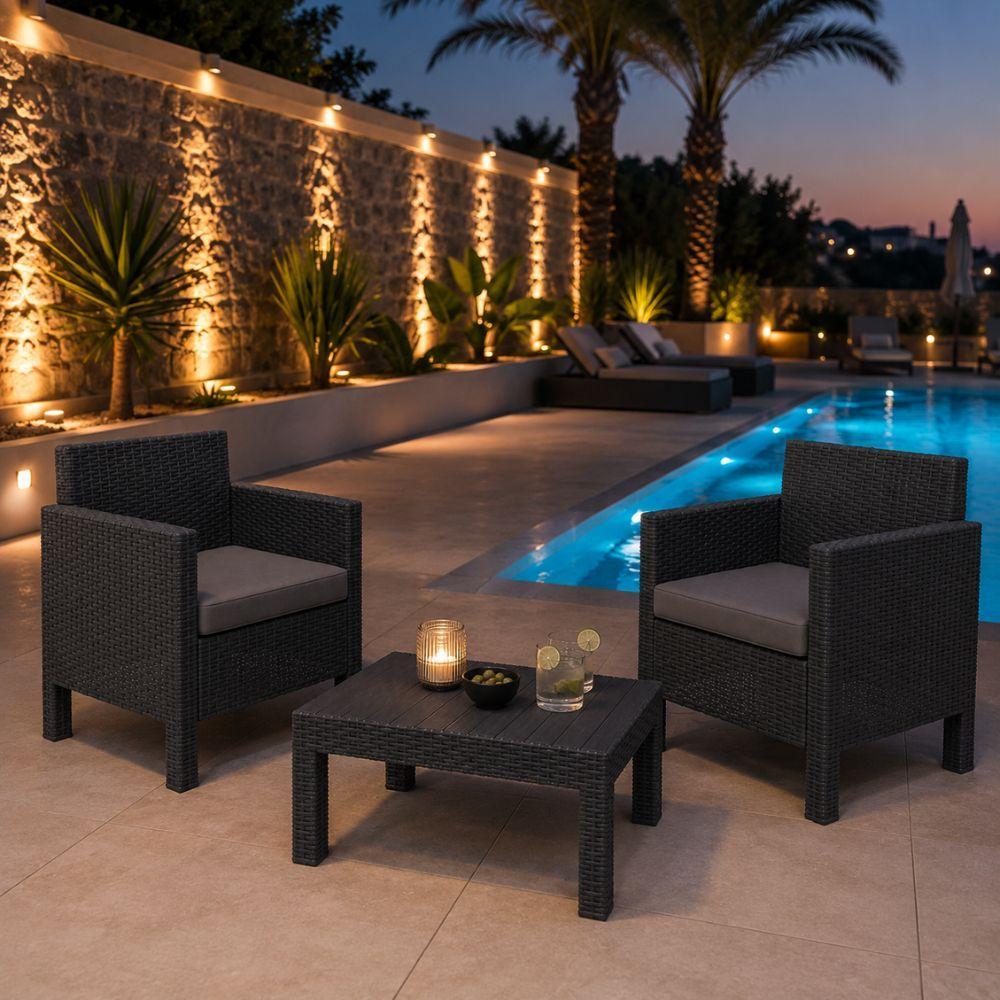 set salotto da giardino in rattan dark antracite con tavolino e cuscini - foto 3