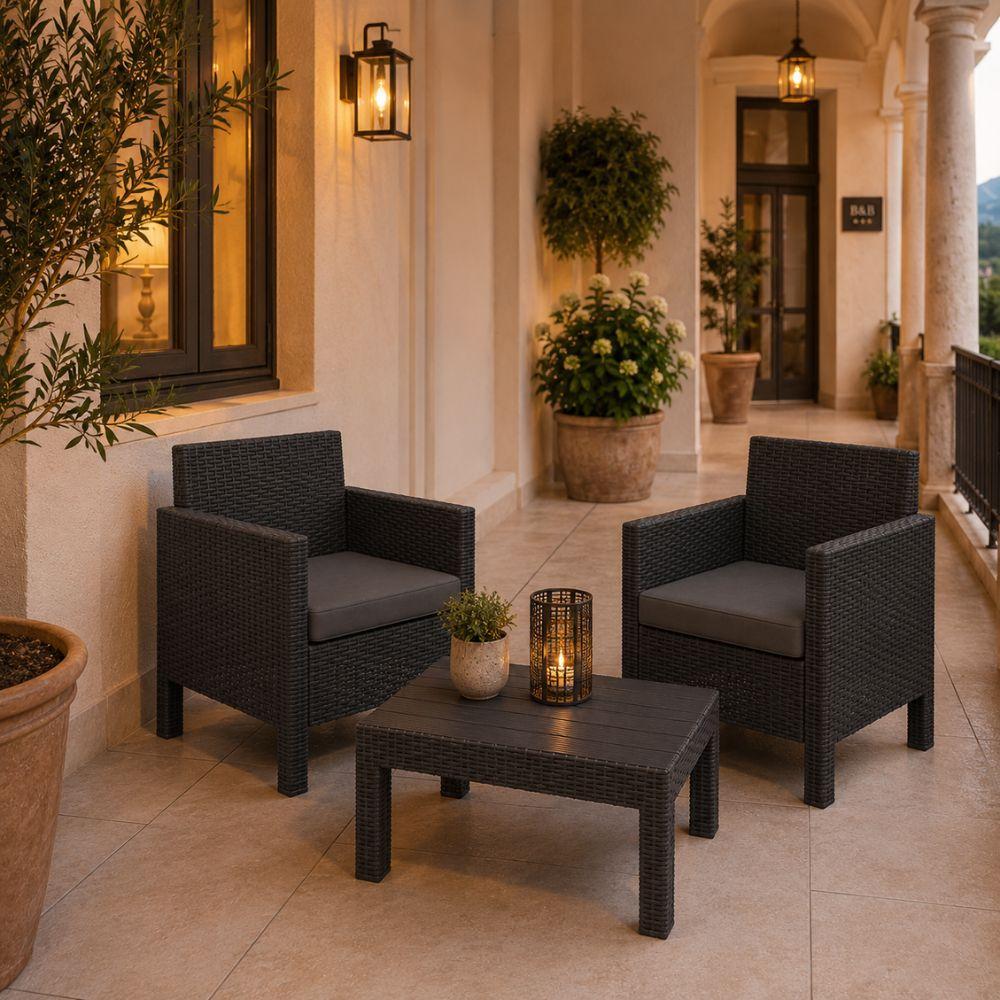  set salotto da giardino in rattan dark antracite con tavolino e cuscini - foto 5