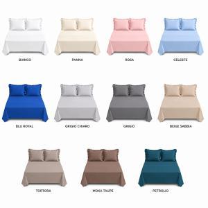Completo letto matrimoniale volant elegante con balze set lenzuola 4 pezzi