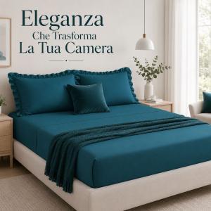 Completo letto matrimoniale volant elegante con balze set lenzuola 4 pezzi