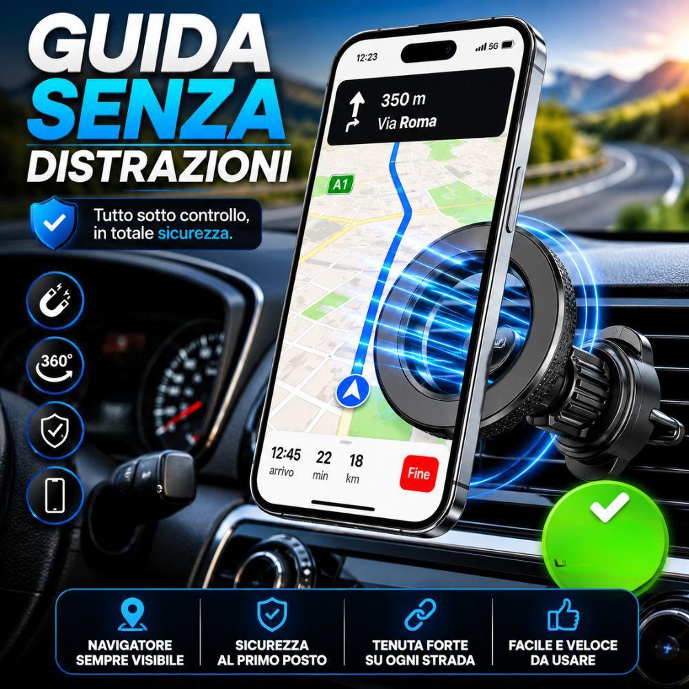 supporto magnetico auto per smartphone universale 360 gradi - foto 2 Supporto magnetico auto universale con rotazione 360 gradi per smartphone