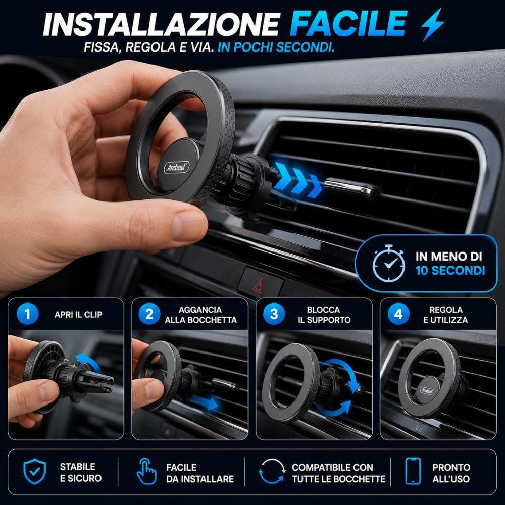 supporto magnetico auto per smartphone universale 360 gradi - foto 5 Supporto magnetico auto con rotazione 360 gradi per smartphone - vista laterale