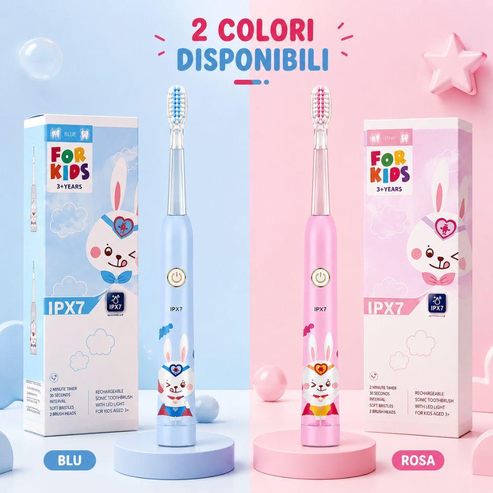 Spazzolino elettrico disponibile in blu e rosa con confezioni e accessori inclusi