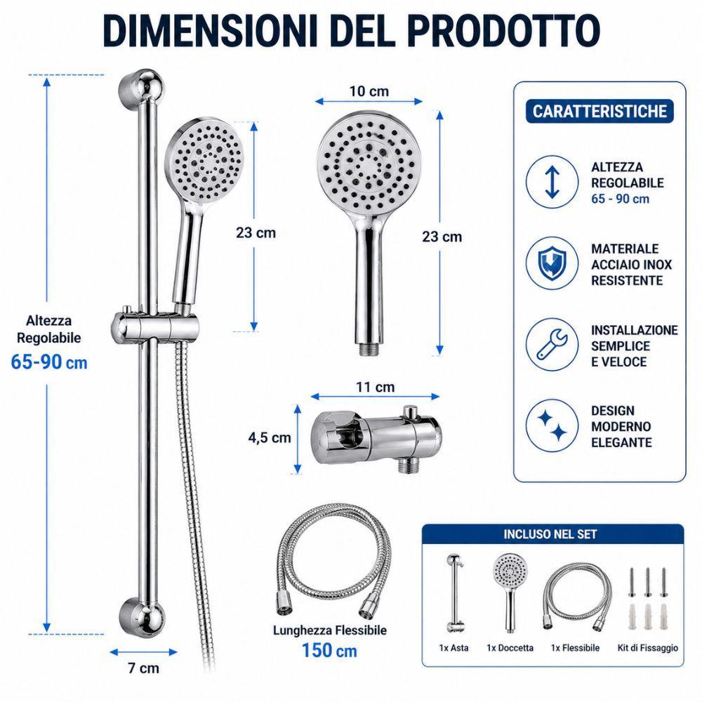 set doccia saliscendi con doccetta multifunzione e flessibile in acciaio cromato - foto 5 set doccia saliscendi con doccetta multifunzione e flessibile in acciaio cromato - foto 5