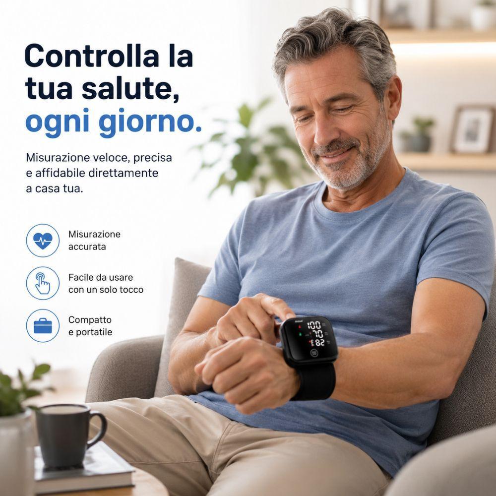 Misuratore di pressione da polso digitale con display LED, funzionamento automatico
