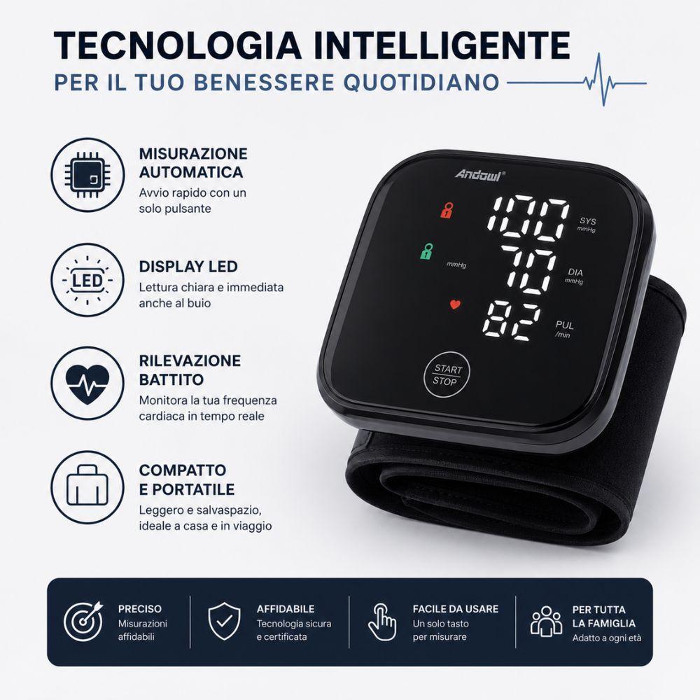 Misuratore di pressione da polso digitale automatico con display LED acceso