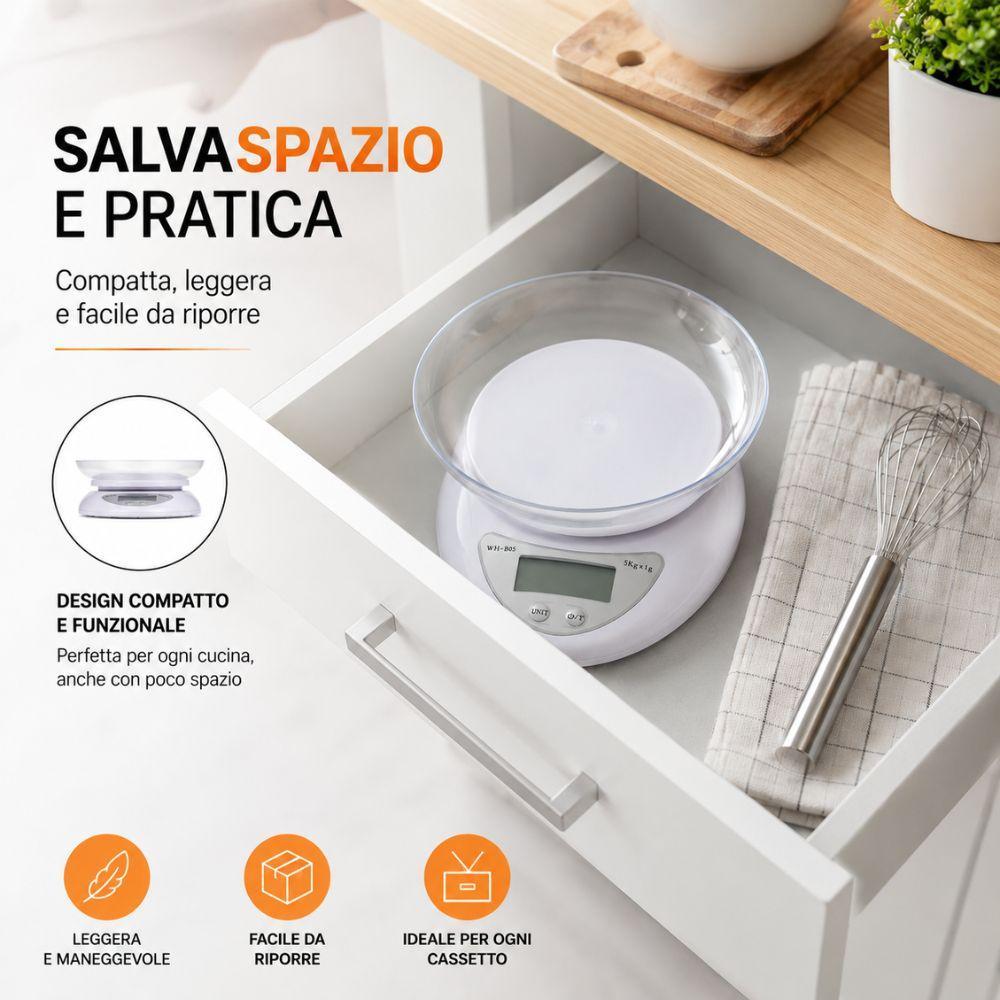  bilancia da cucina digitale elettronica con ciotola removibile display lcd e misurazione di precisione - foto 4