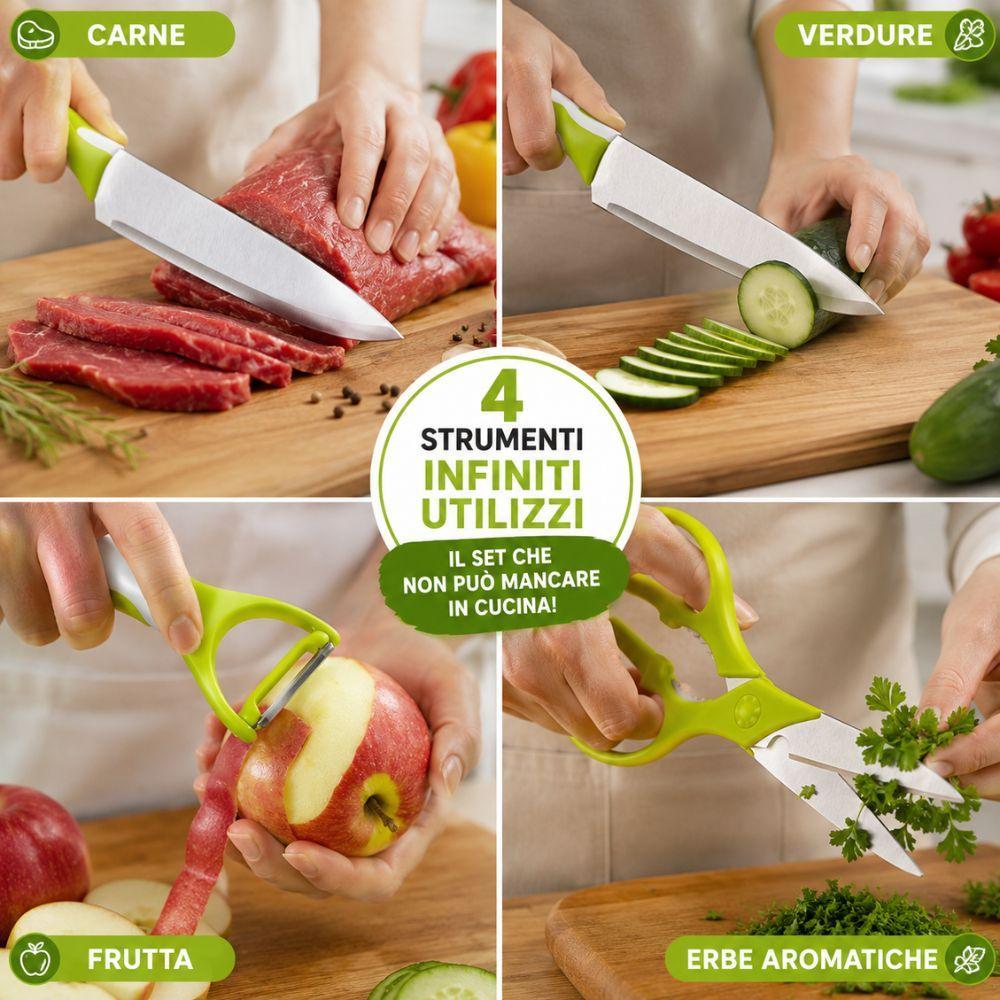  set coltelli da cucina 4 pezzi con forbici e pelapatate - foto 2