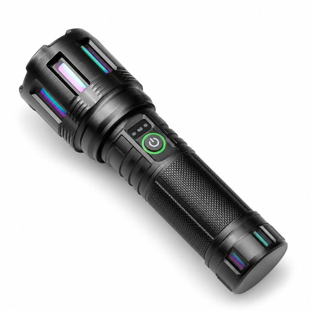 Torcia LED tattica nera con zoom regolabile e fascia verde