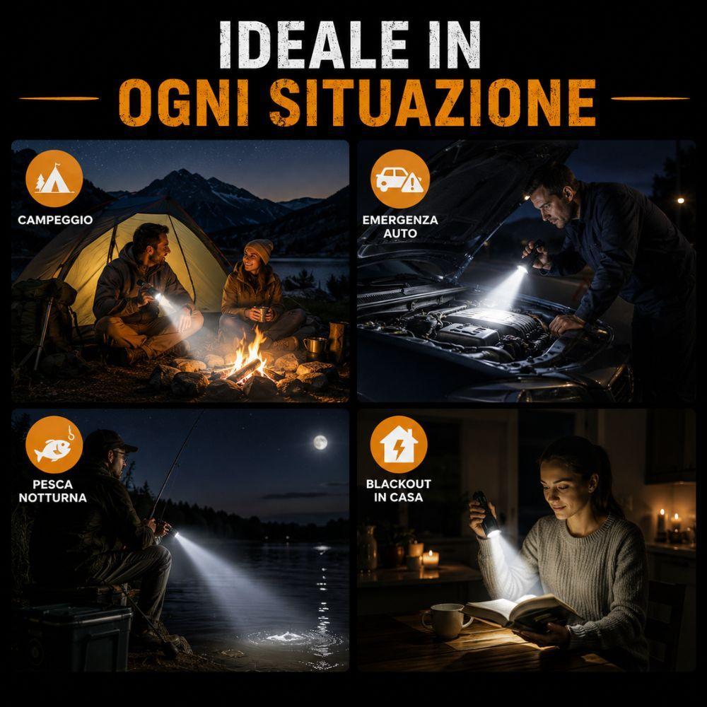 IDEALE IN OGNI SITUAZIONE: campeggio, emergenza auto, pesca notturna, lettura d'emergenza