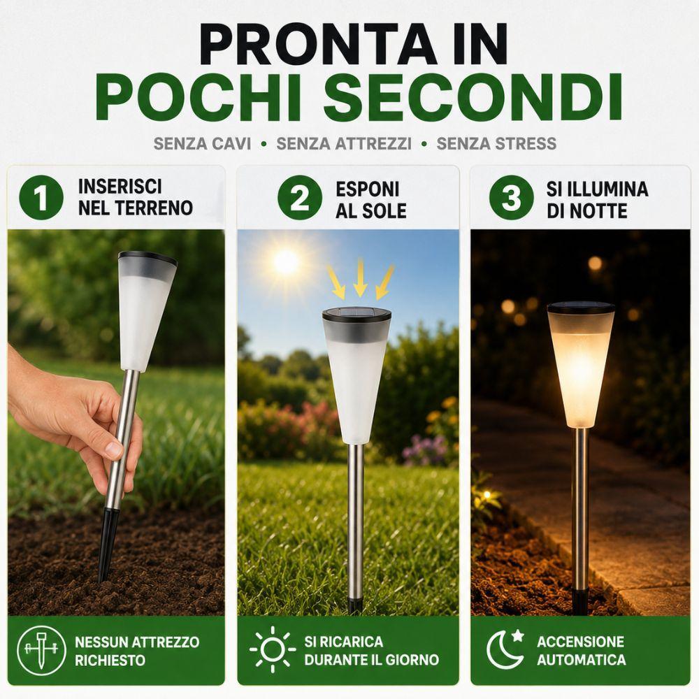 lampada solare led da giardino con picchetto luce automatica per vialetti aiuole esterno - foto 4 lampada solare led da giardino con picchetto luce automatica per vialetti aiuole esterno - foto 4