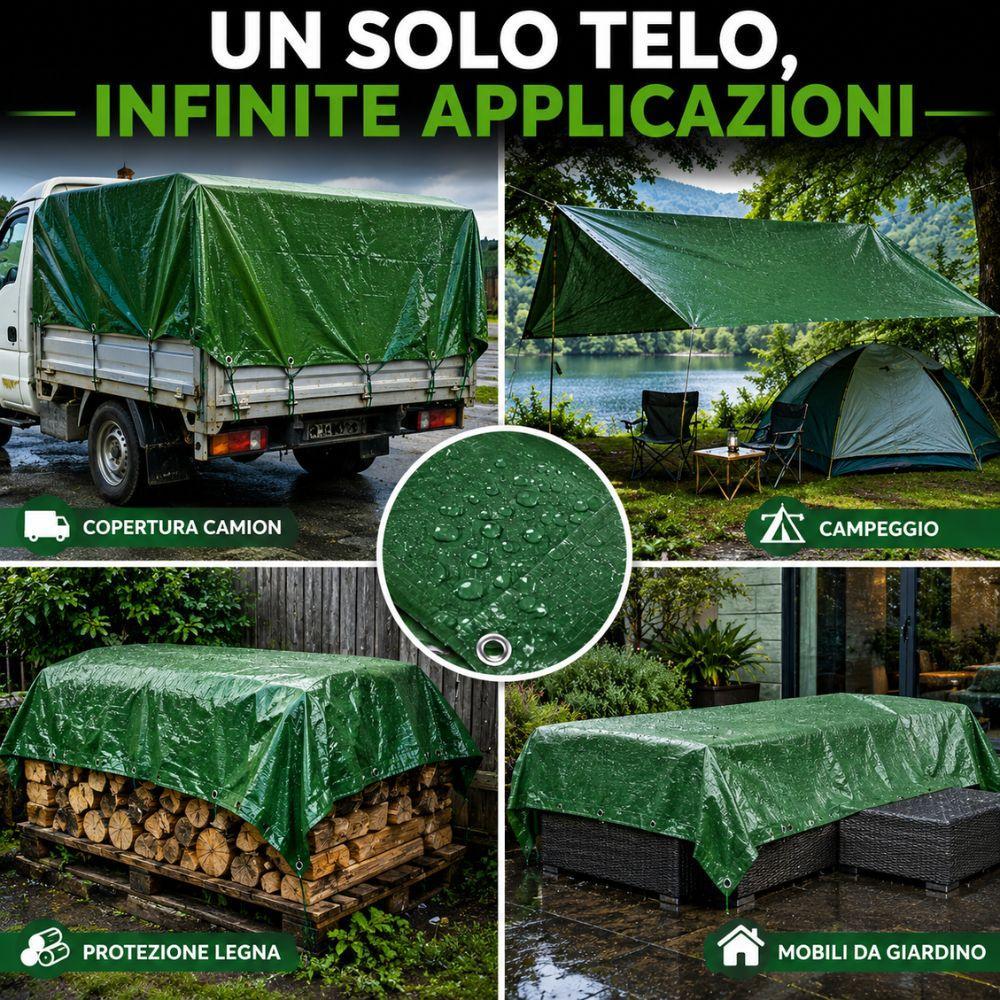  telo occhiellato multiuso impermeabile verde  copertura esterna giardino campeggio - foto 3